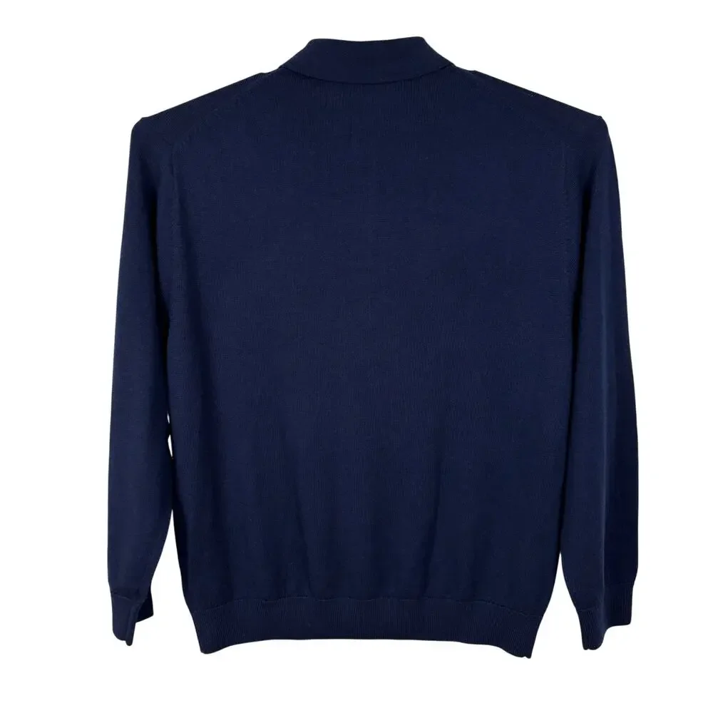 Raffi NEW Navy Blue Merino Wool Long Sleeve Polo Sweater XXL 2XL